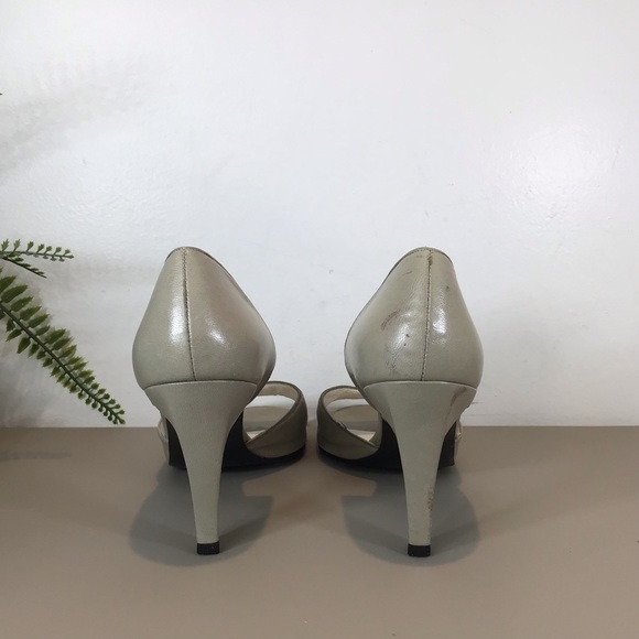 CHRISTIAN DIOR LEATHER TAUPE OPEN TOE VINTAGE HEELS SZ 7.5 - Picture 6 of 8